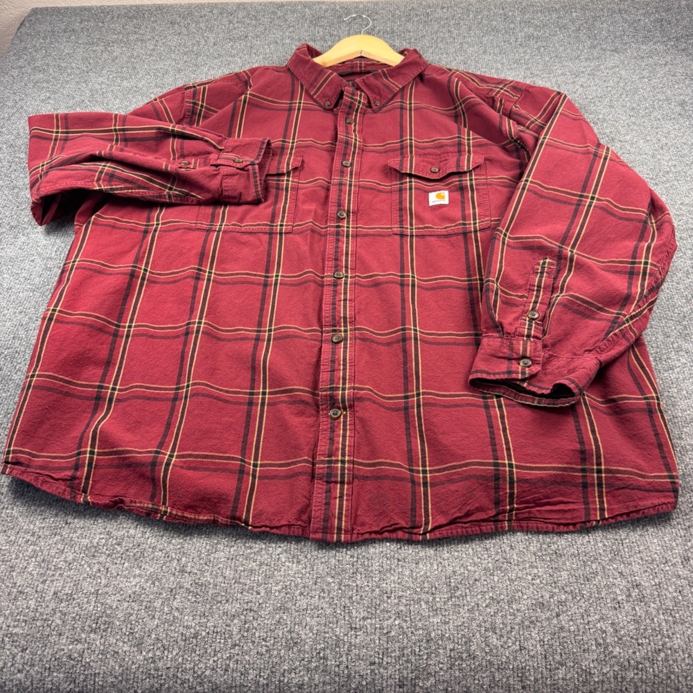 Carhartt Plaid Flannel Shirt Mens 4XL Red Excellent Loose Fit TW4447-M